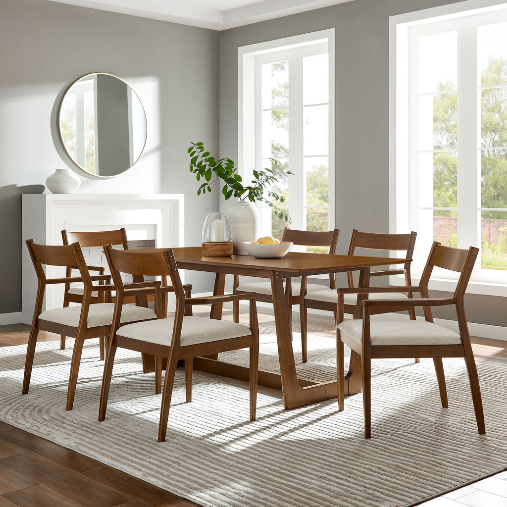 Solara 7-Piece Wood Dining Set with Fabric Upholstered Armchairs - Walnut Heathered Weave Beige