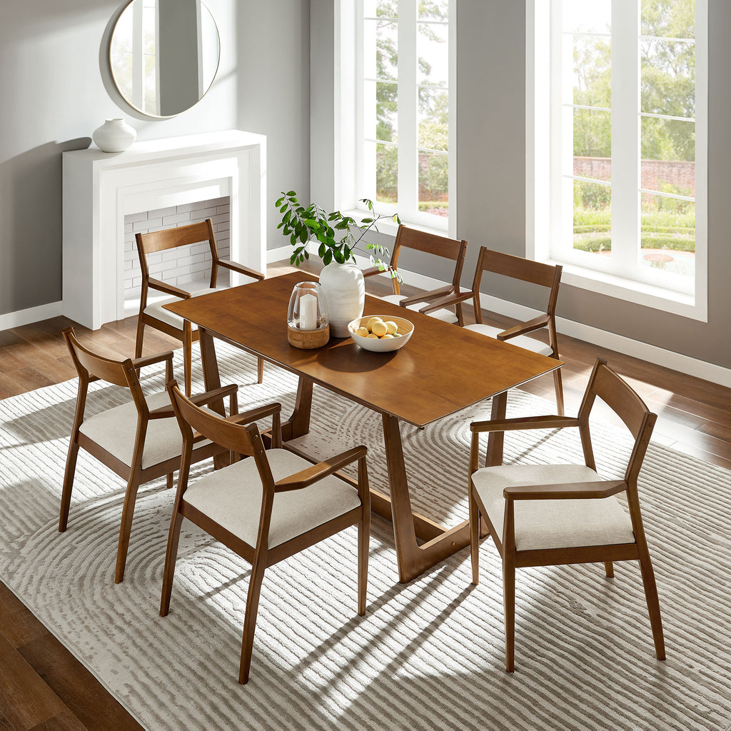 Solara 7-Piece Wood Dining Set with Fabric Upholstered Armchairs - Walnut Heathered Weave Beige