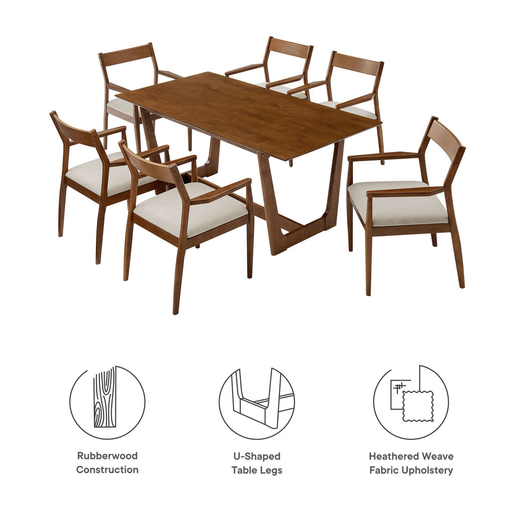 Solara 7-Piece Wood Dining Set with Fabric Upholstered Armchairs - Walnut Heathered Weave Beige