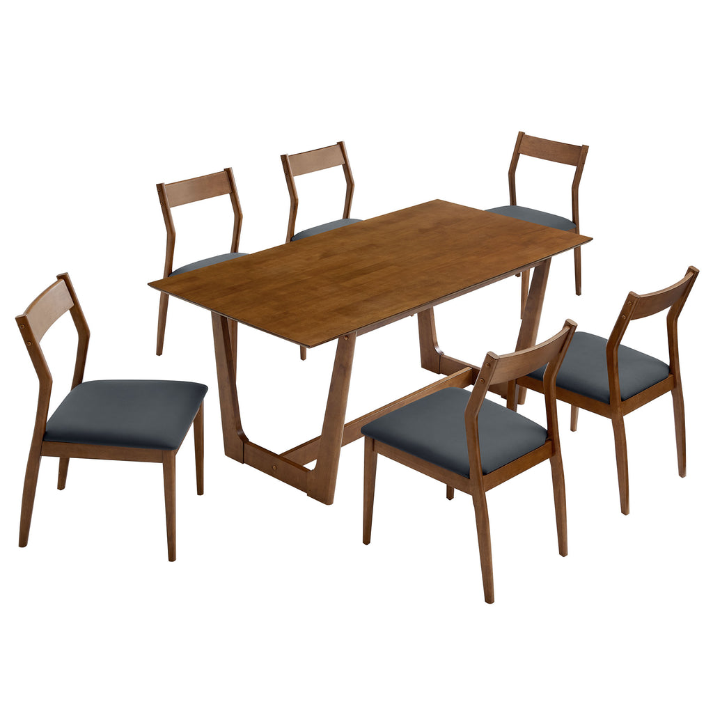 Solara 7-Piece Wood Dining Set with Vegan Leather Side Chairs - Walnut Black