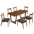 Solara 7-Piece Wood Dining Set with Vegan Leather Side Chairs - Walnut Black