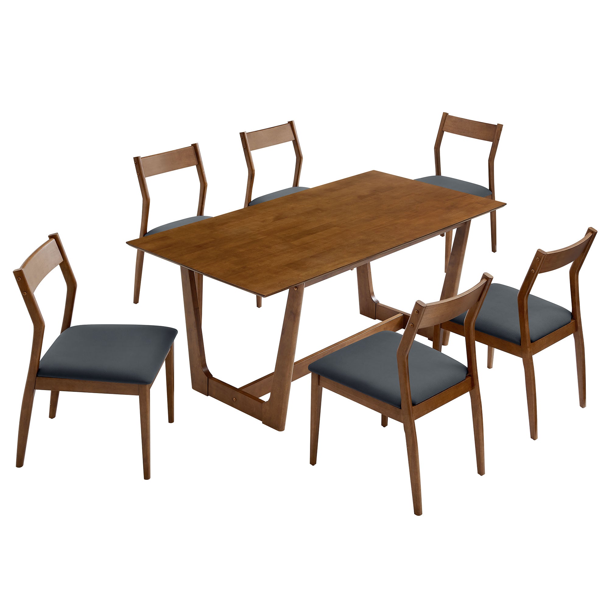 Solara 7-Piece Wood Dining Set with Vegan Leather Side Chairs - Walnut Black