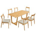 Solara 7-Piece Wood Dining Set with Fabric Upholstered Side Chairs - Natural Heathered Weave Beige