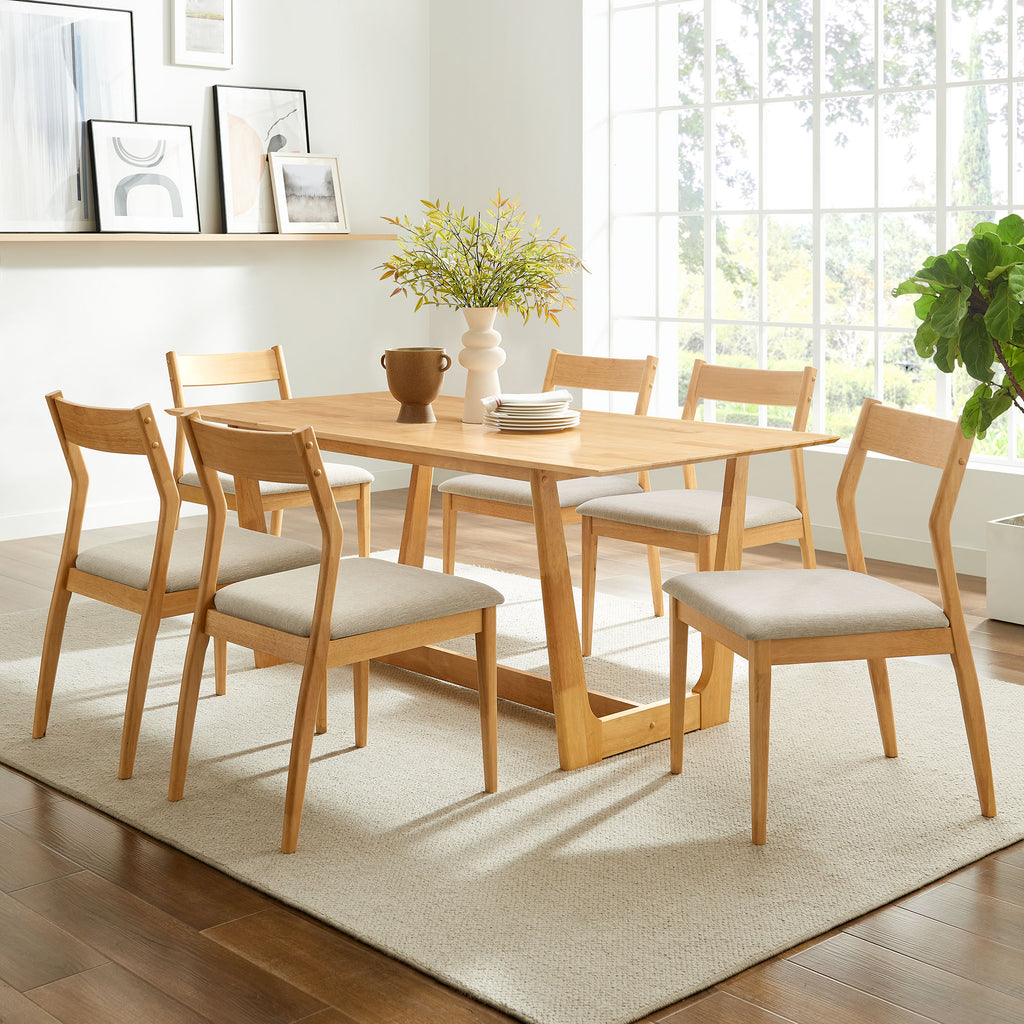 Solara 7-Piece Wood Dining Set with Fabric Upholstered Side Chairs - Natural Heathered Weave Beige
