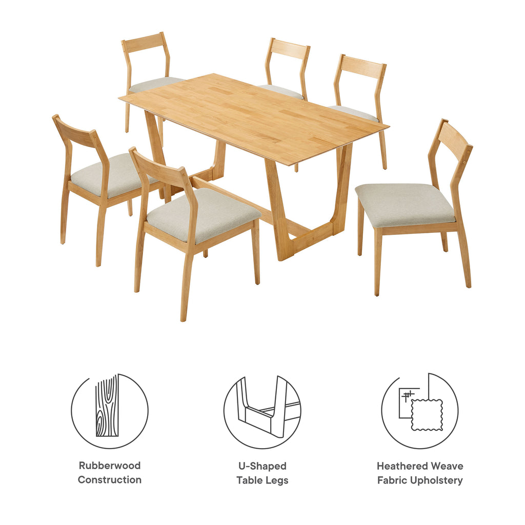 Solara 7-Piece Wood Dining Set with Fabric Upholstered Side Chairs - Natural Heathered Weave Beige
