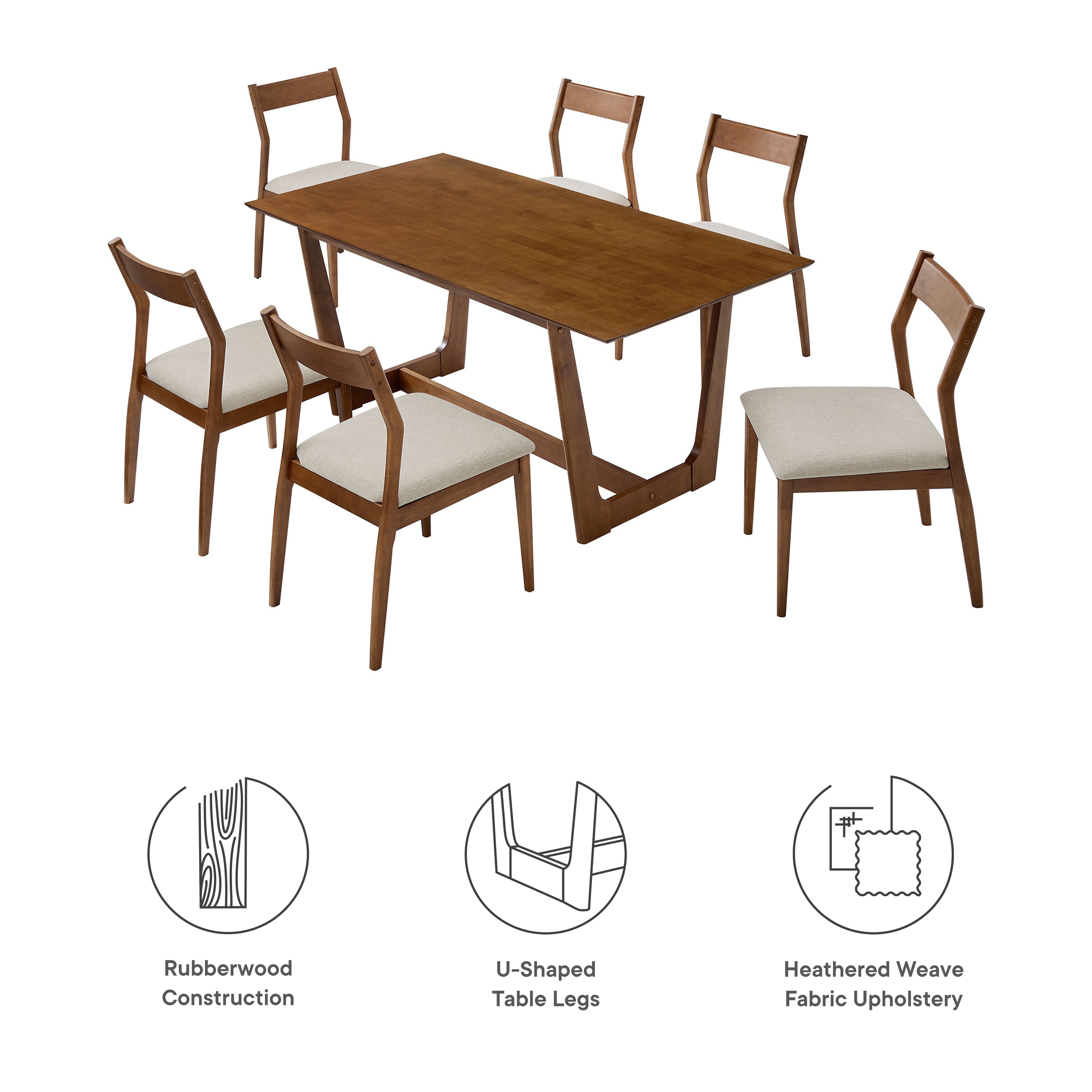 Solara 7-Piece Wood Dining Set with Fabric Upholstered Side Chairs - Walnut Heathered Weave Beige
