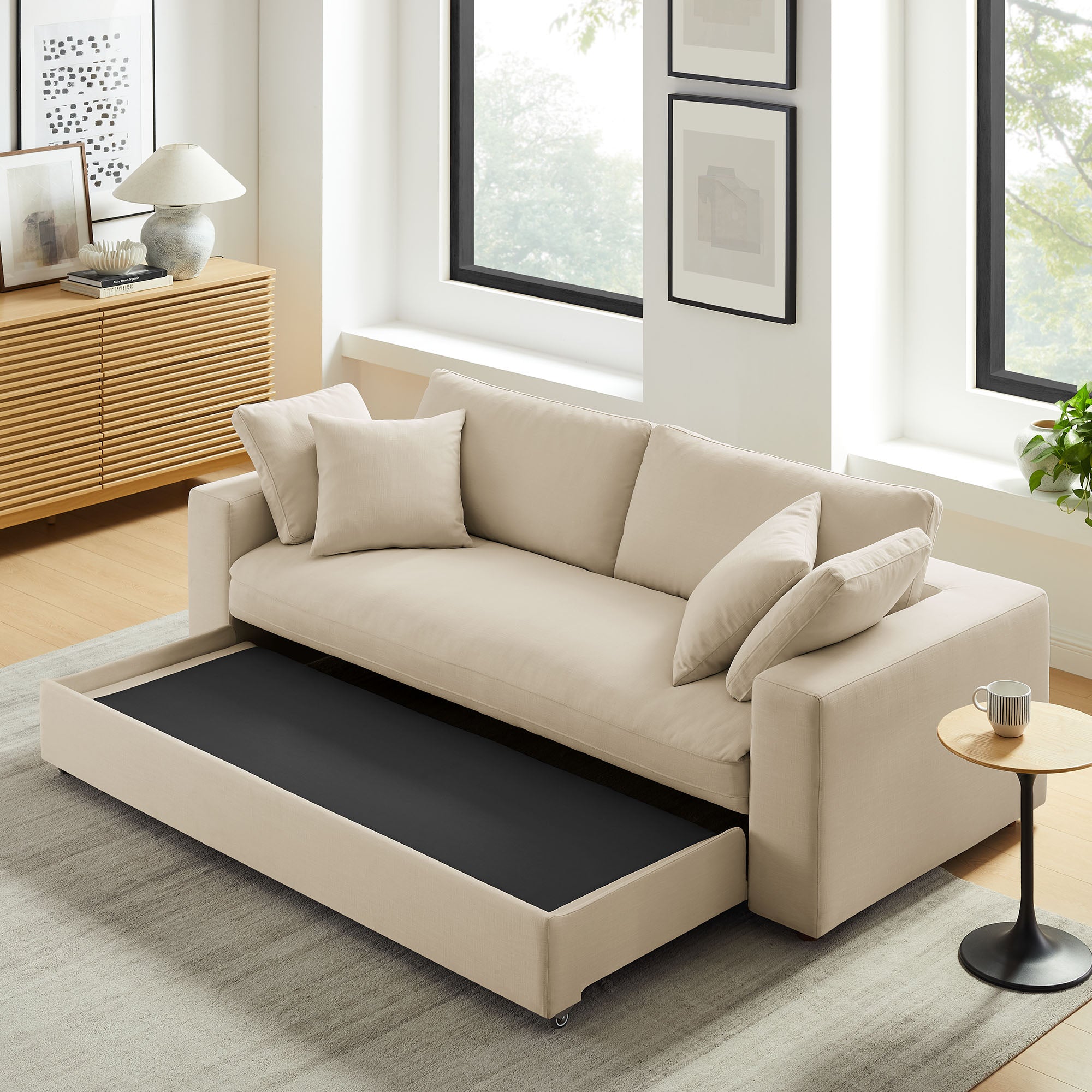 Commix Down Filled Overstuffed Sleeper Sofa - Light Beige
