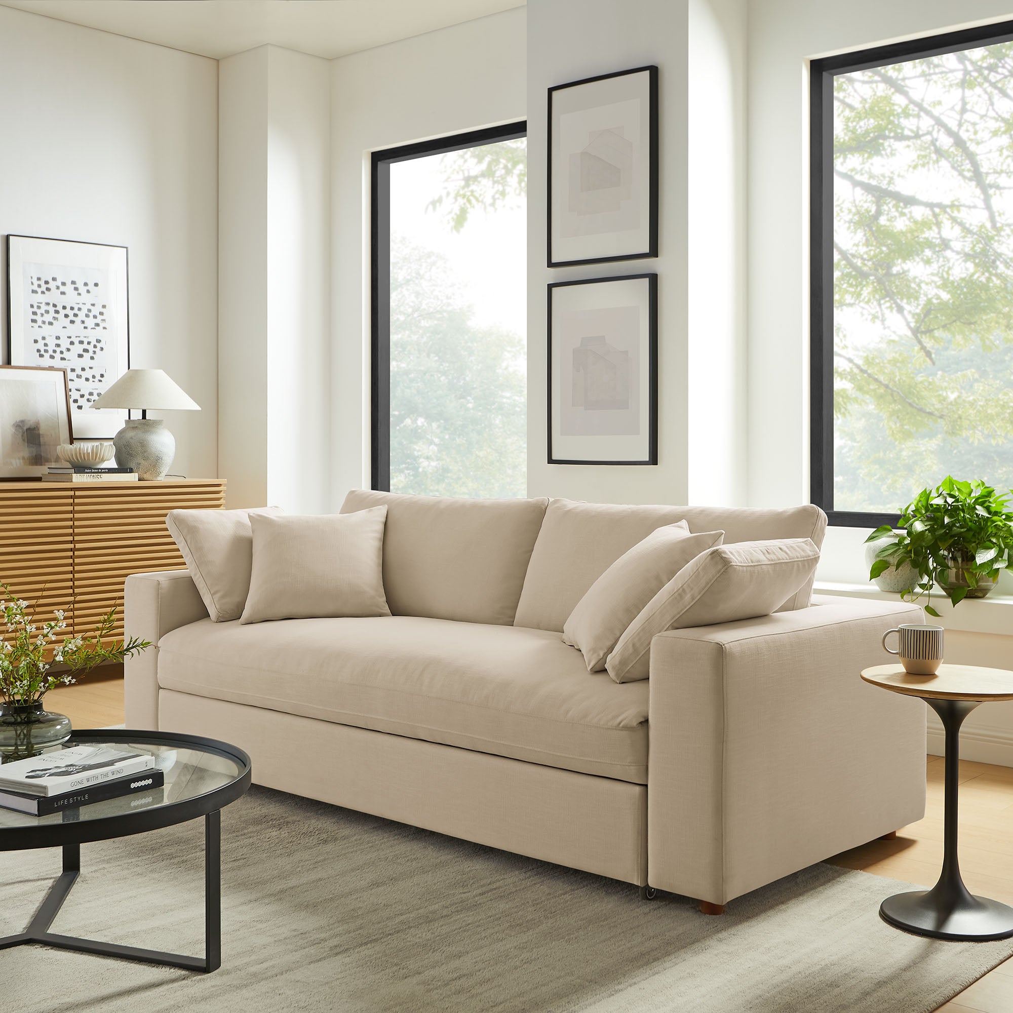 Commix Down Filled Overstuffed Sleeper Sofa - Light Beige