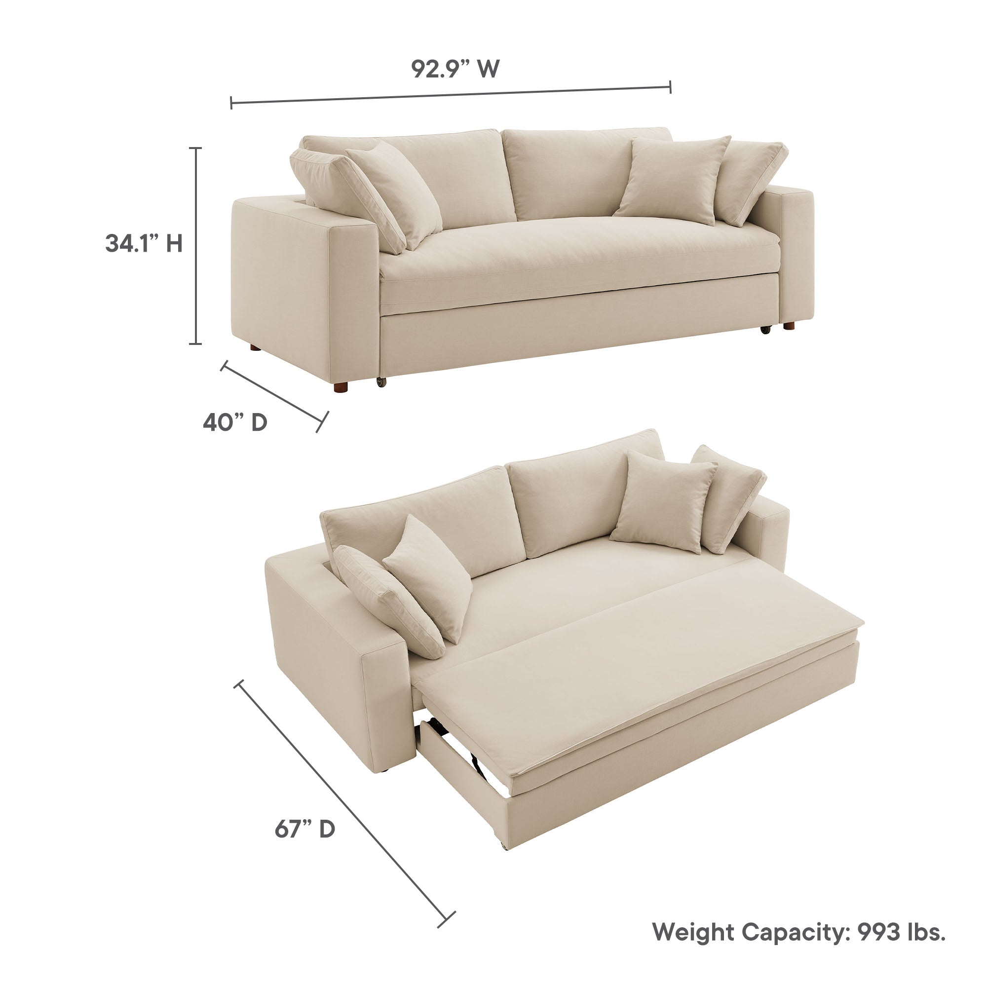 Commix Down Filled Overstuffed Sleeper Sofa - Light Beige