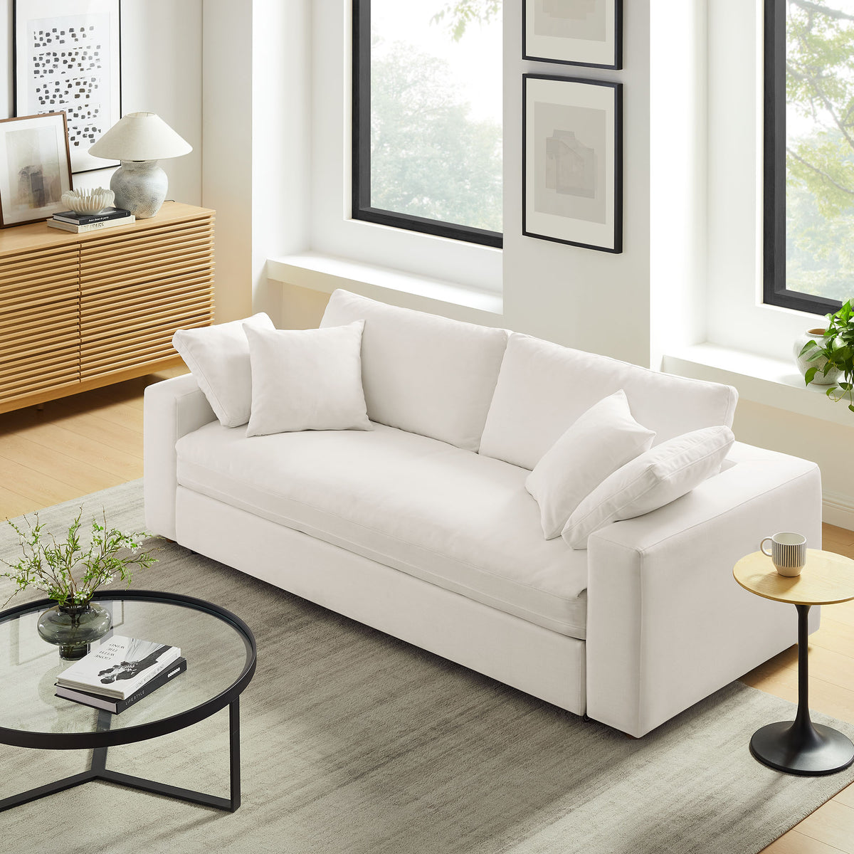 Commix Down Filled Overstuffed Sleeper Sofa - Pure White