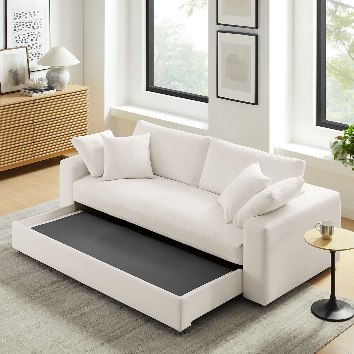 Commix Down Filled Overstuffed Sleeper Sofa - Pure White