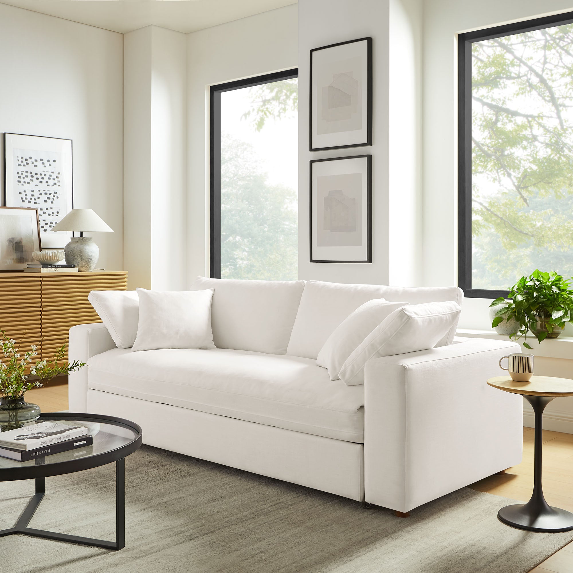 Commix Down Filled Overstuffed Sleeper Sofa - Pure White