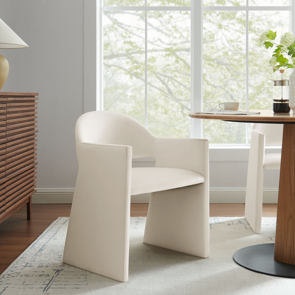 Talia Performance Velvet Dining Armchair - Alabaster