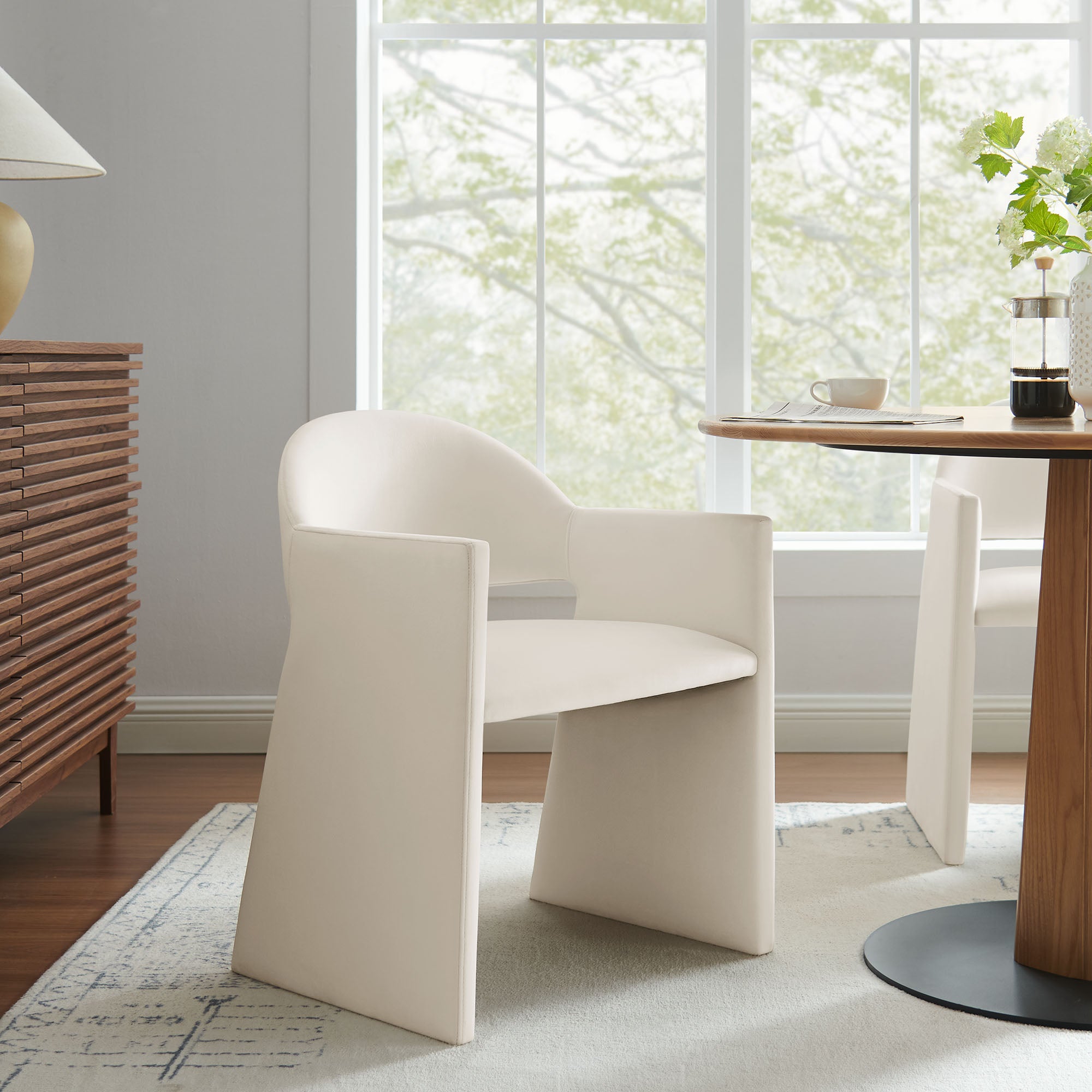 Talia Performance Velvet Dining Armchair - Alabaster