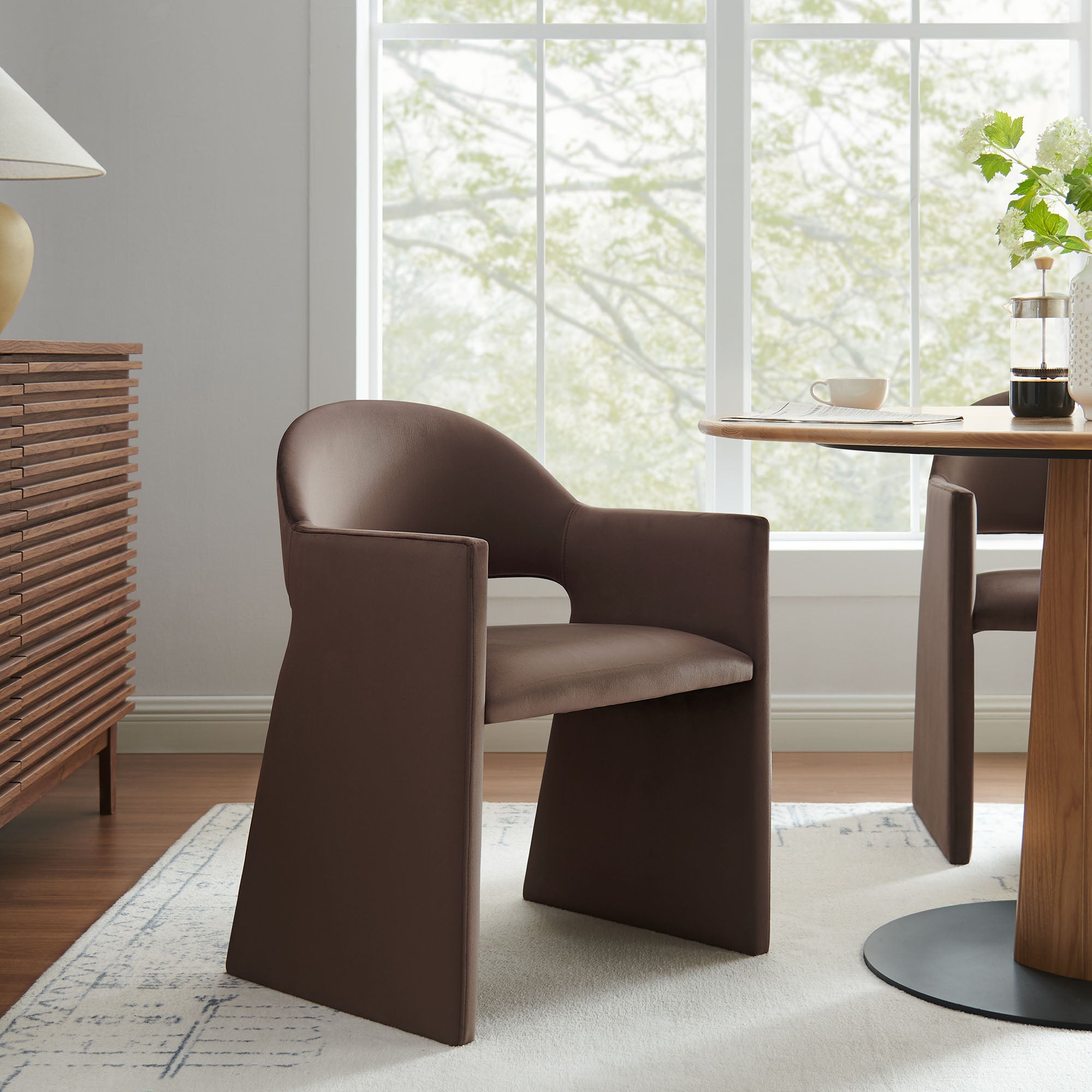 Talia Performance Velvet Dining Armchair - Chocolate Brown