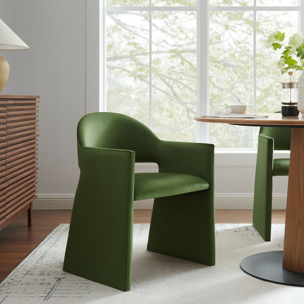Talia Performance Velvet Dining Armchair - Moss Green