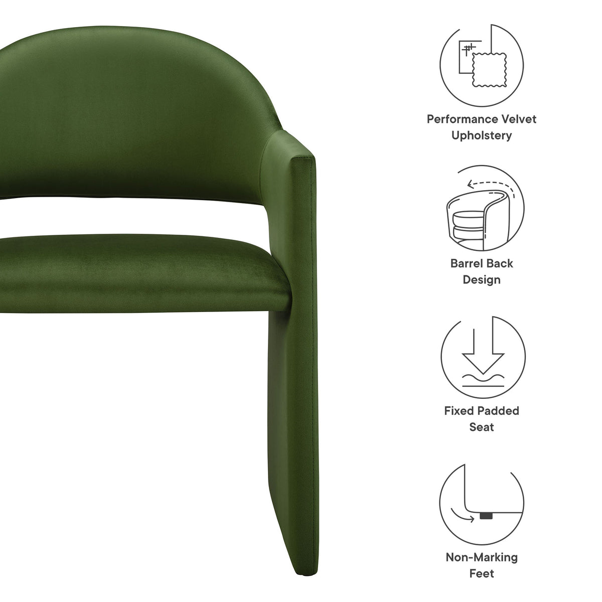 Talia Performance Velvet Dining Armchair - Moss Green