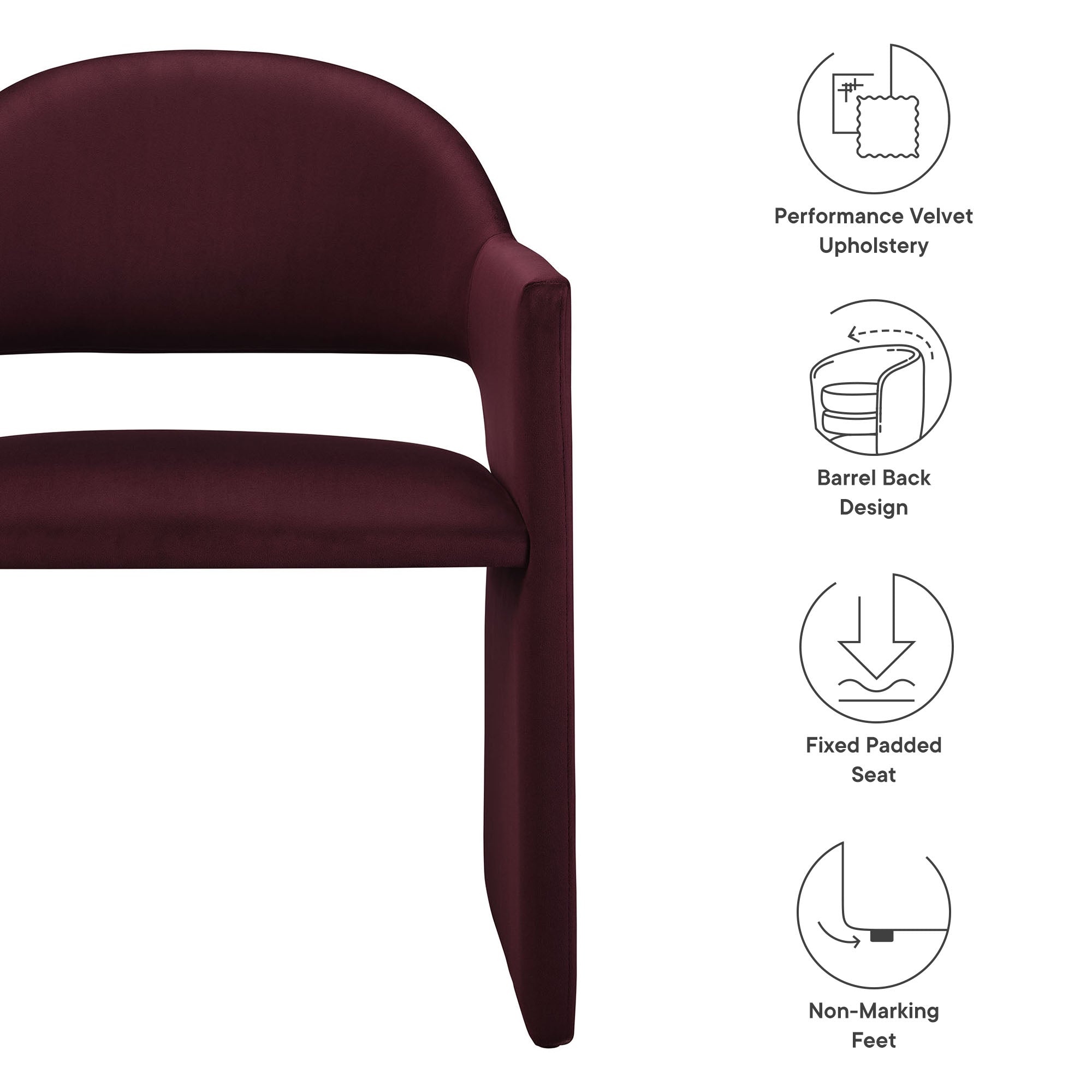 Talia Performance Velvet Dining Armchair - Mulberry