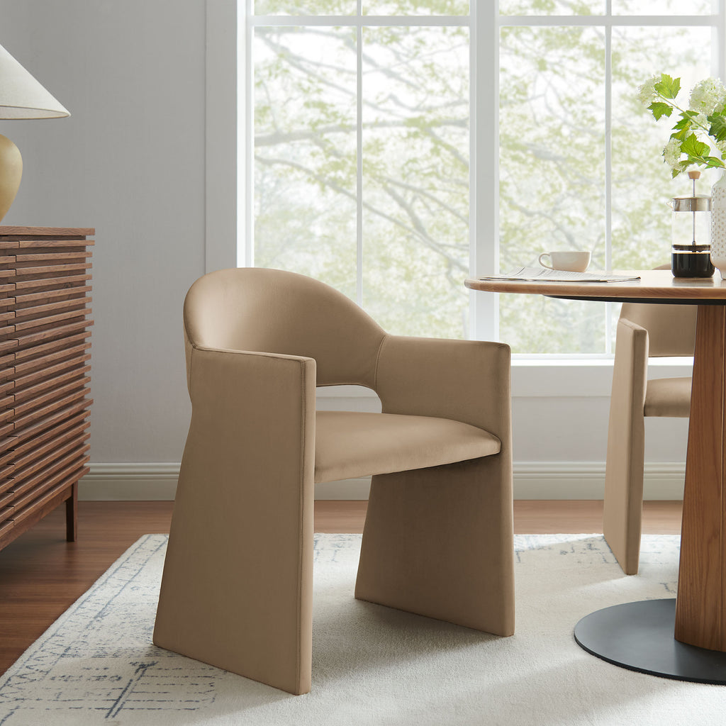 Talia Performance Velvet Dining Armchair - Taupe