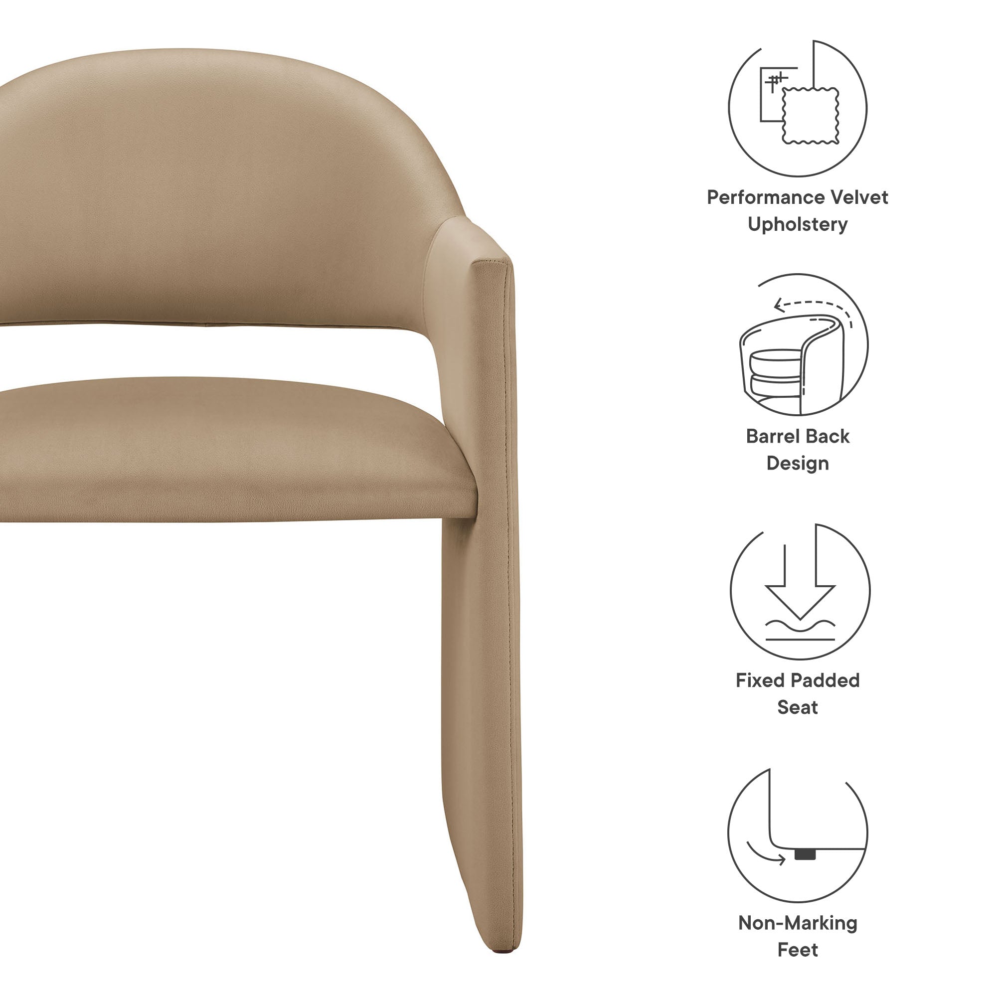 Talia Performance Velvet Dining Armchair - Taupe