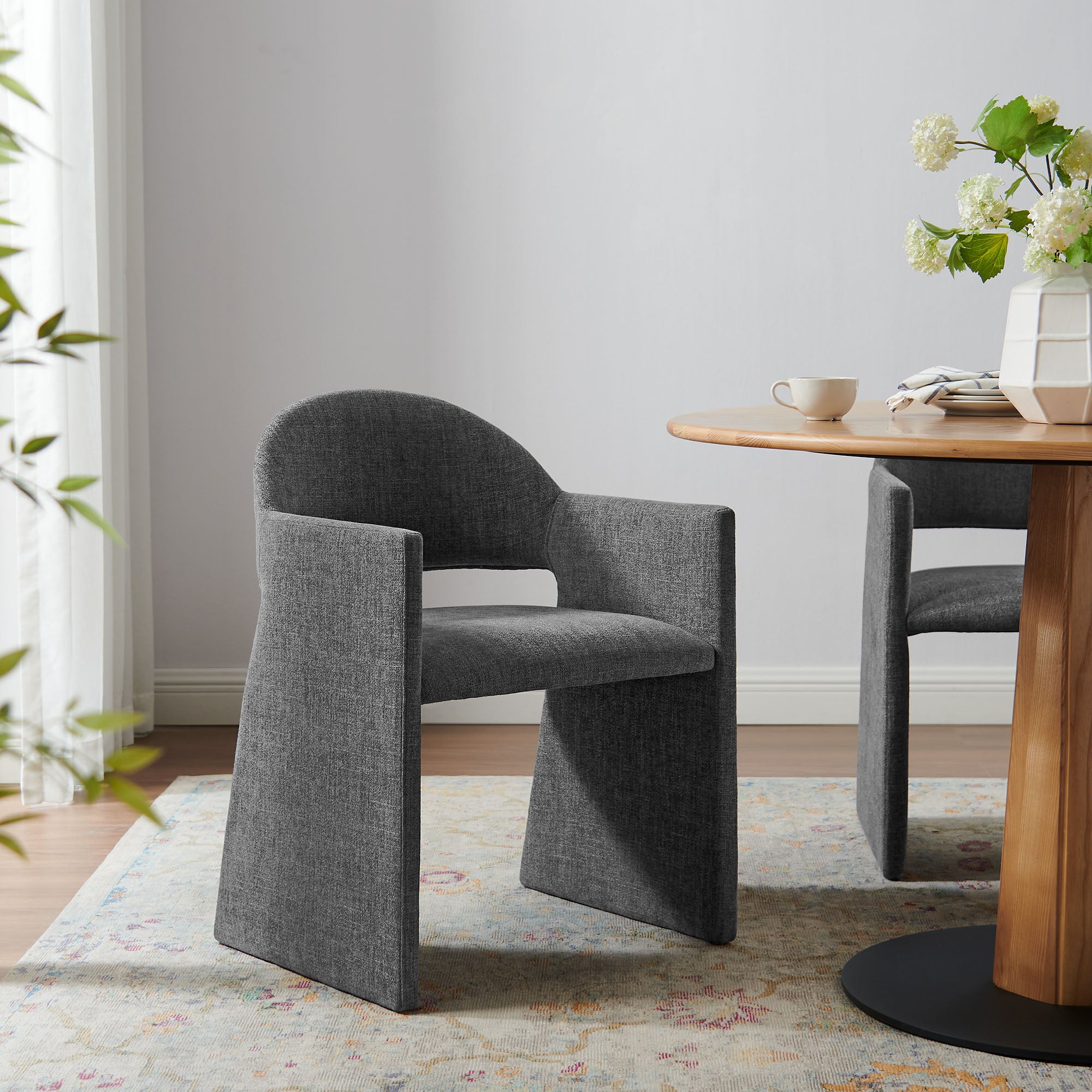 Talia Upholstered Fabric Dining Armchair - Charcoal