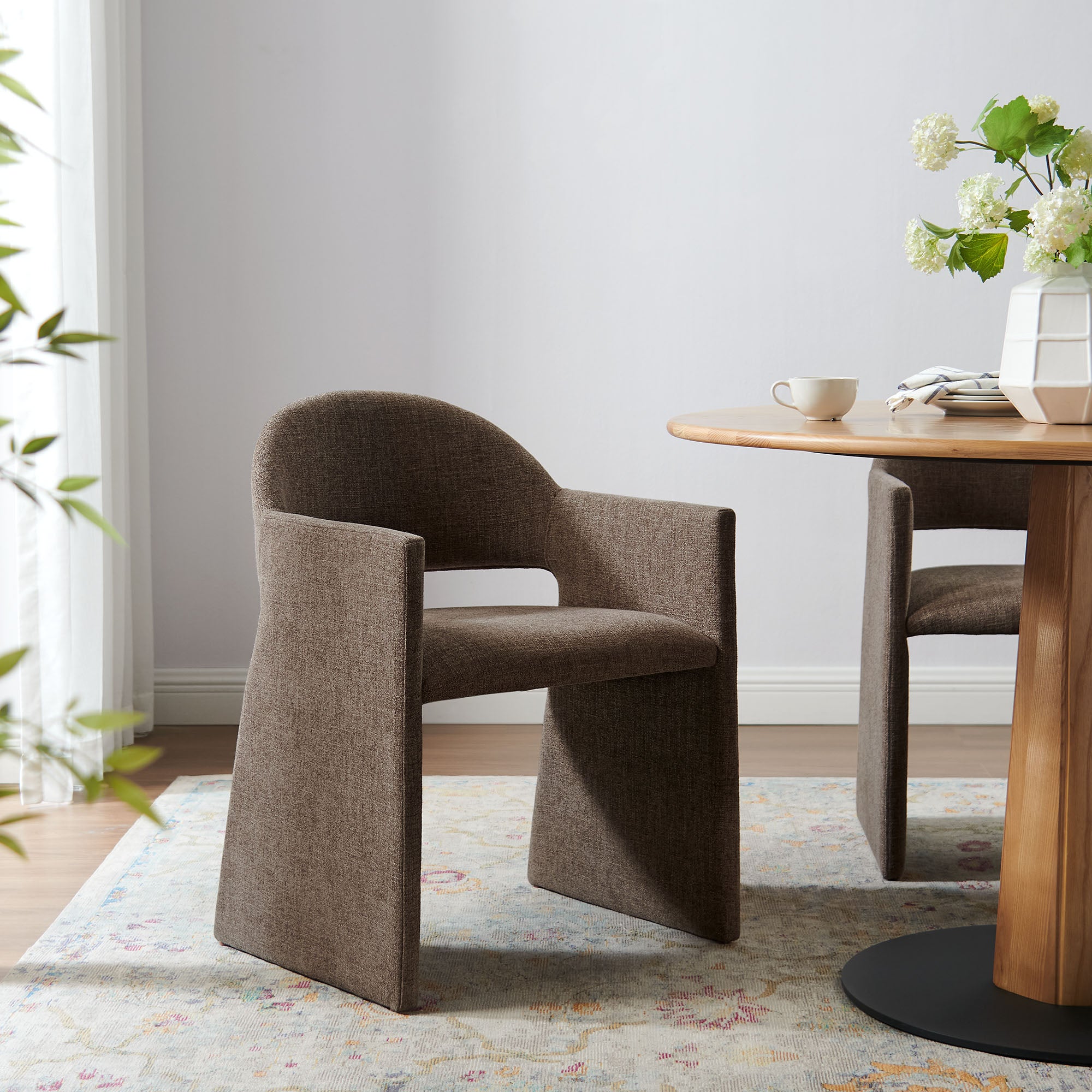 Talia Upholstered Fabric Dining Armchair - Mocha