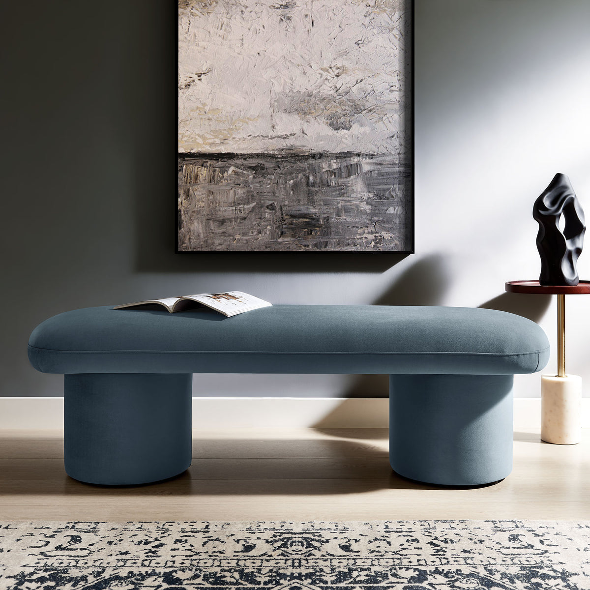 Orla Performance Velvet Bench - Cadet Blue