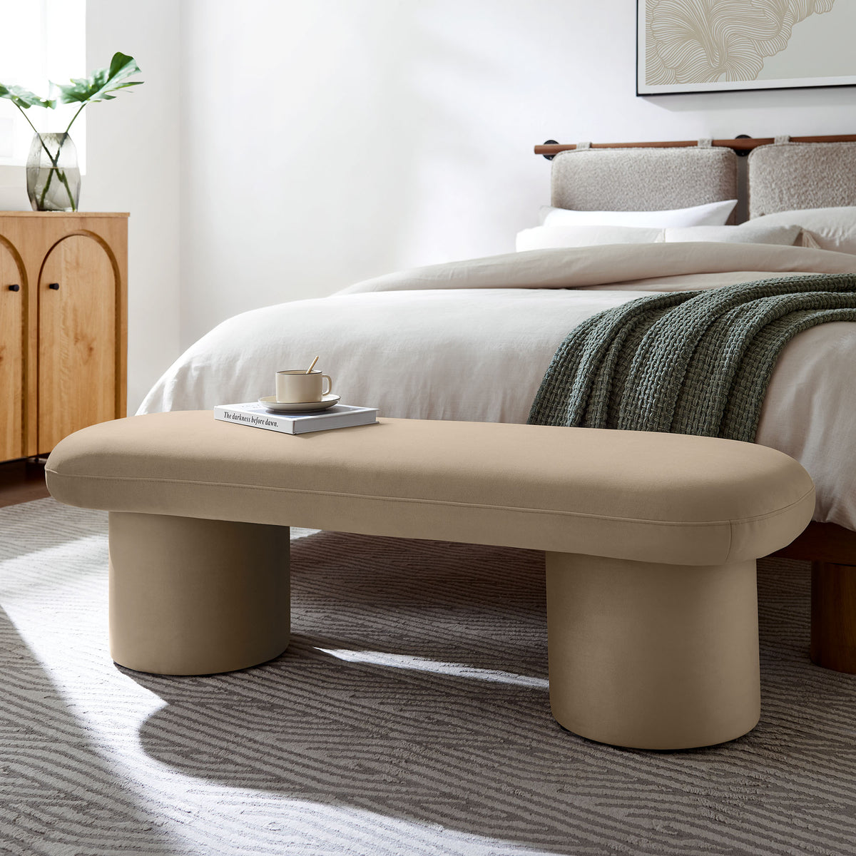 Orla Performance Velvet Bench - Taupe