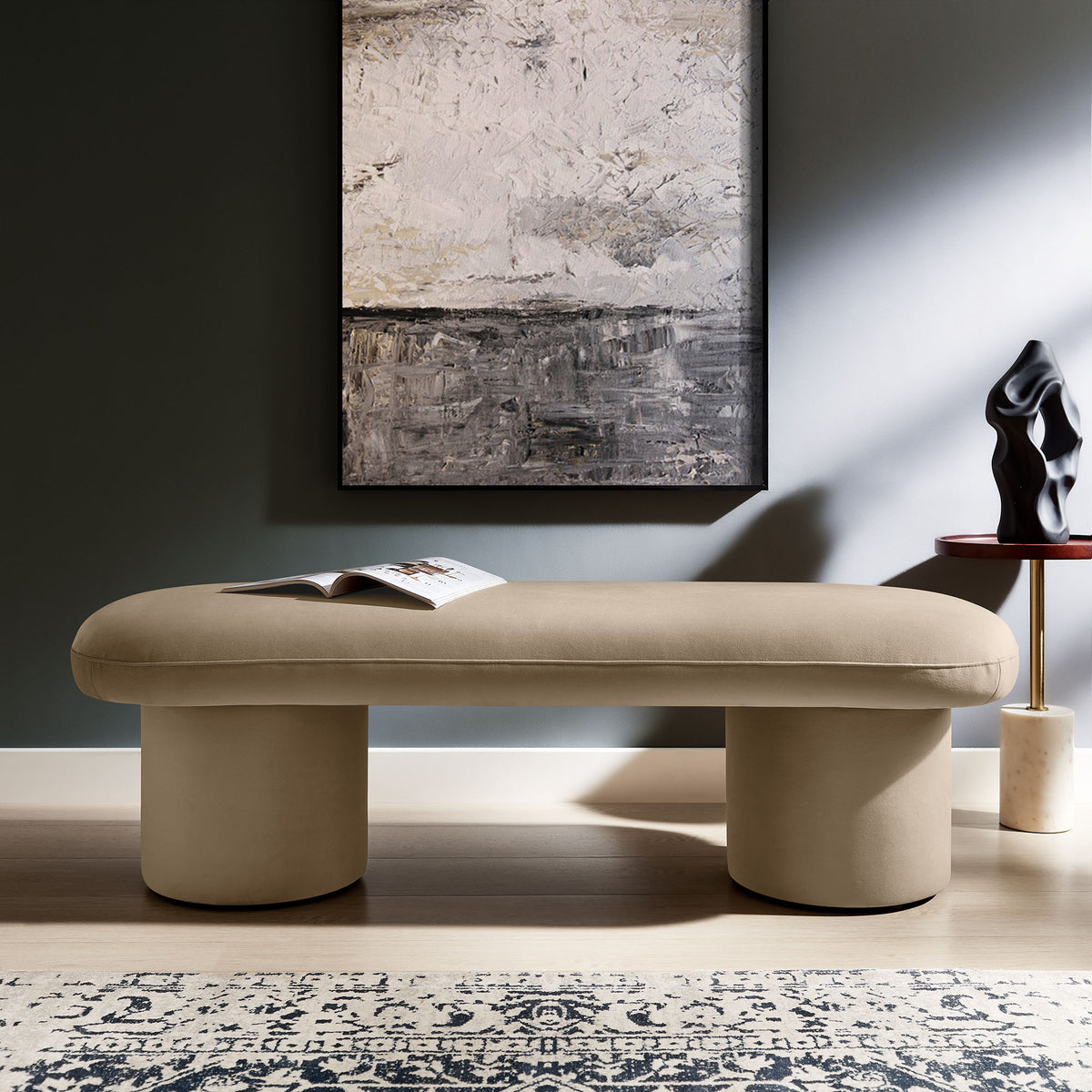 Orla Performance Velvet Bench - Taupe