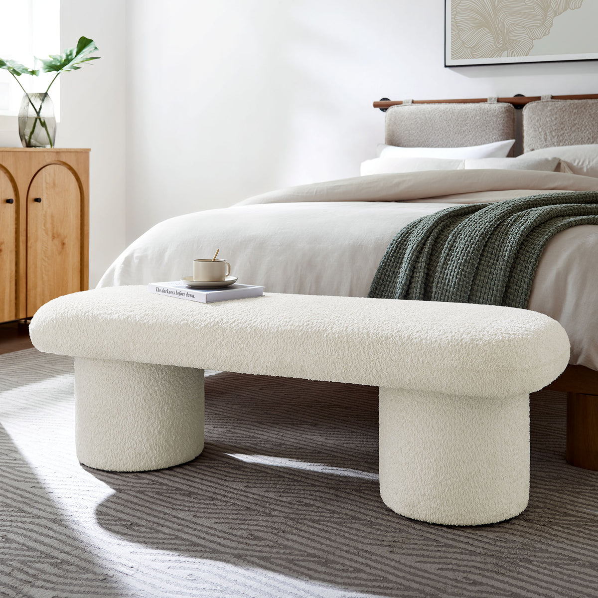 Orla Chenille Upholstered Bench - Cream