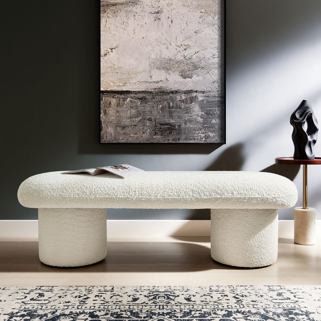Orla Chenille Upholstered Bench - Cream