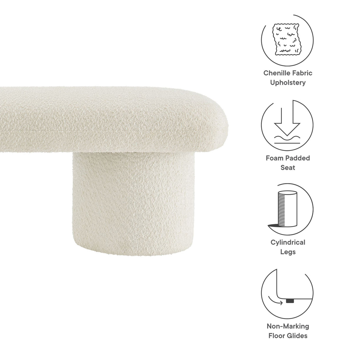 Orla Chenille Upholstered Bench - Cream