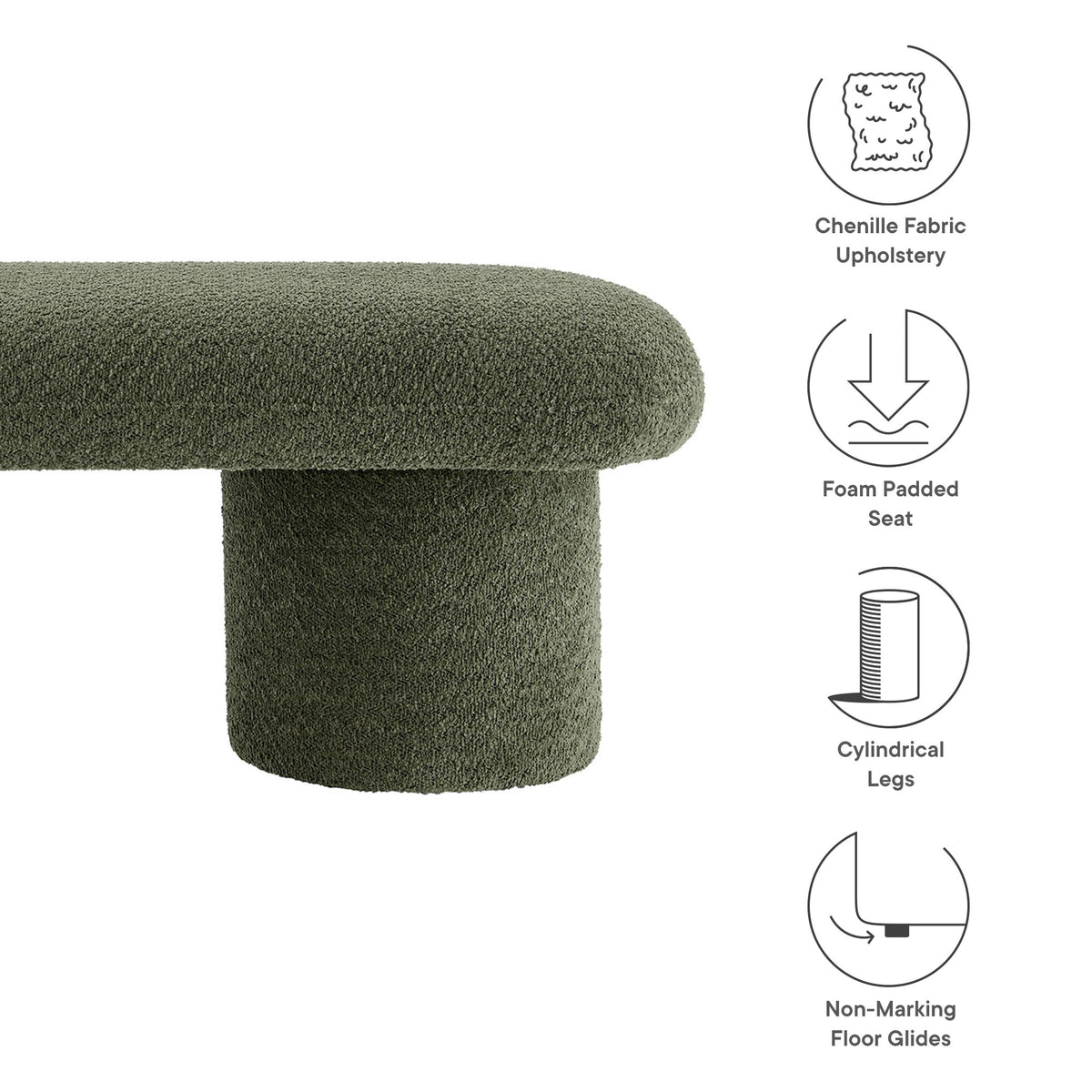 Orla Chenille Upholstered Bench - Sage