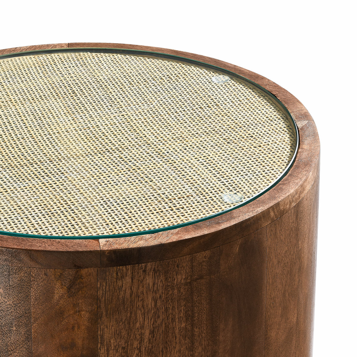 Truett Round Wood Rattan Side Table - Walnut