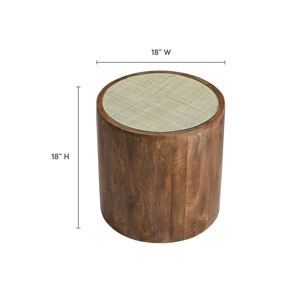 Truett Round Wood Rattan Side Table - Walnut