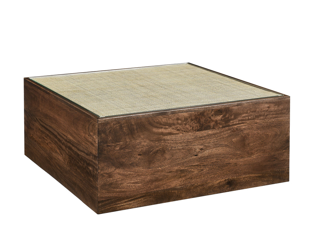 Truett Square Wood Rattan Coffee Table - Walnut