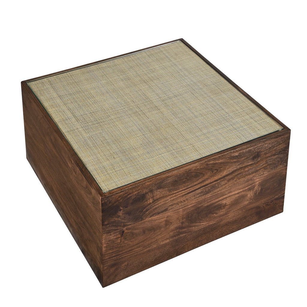 Truett Square Wood Rattan Coffee Table - Walnut