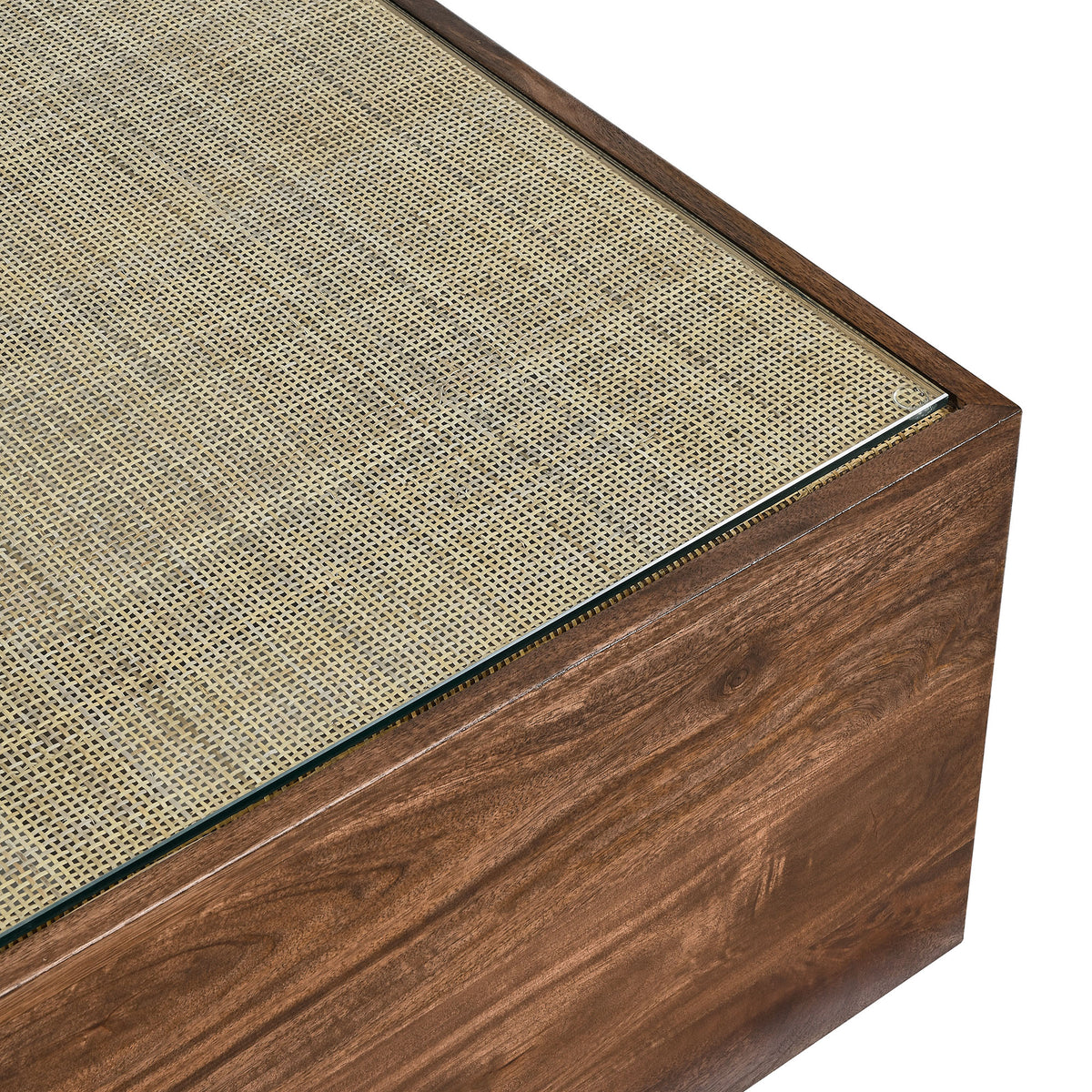 Truett Square Wood Rattan Coffee Table - Walnut