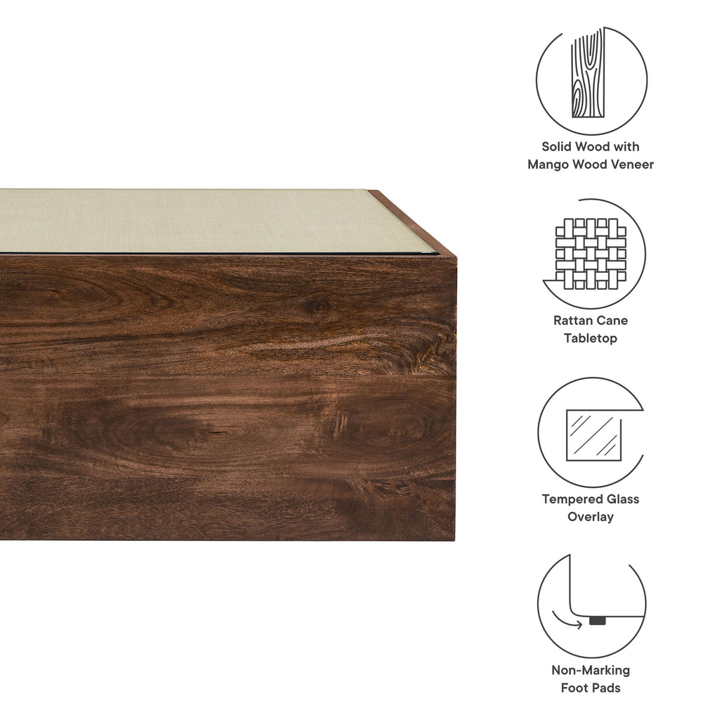 Truett Square Wood Rattan Coffee Table - Walnut