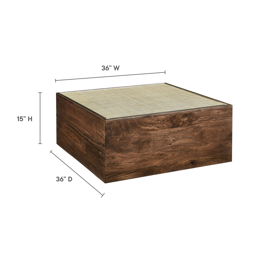 Truett Square Wood Rattan Coffee Table - Walnut