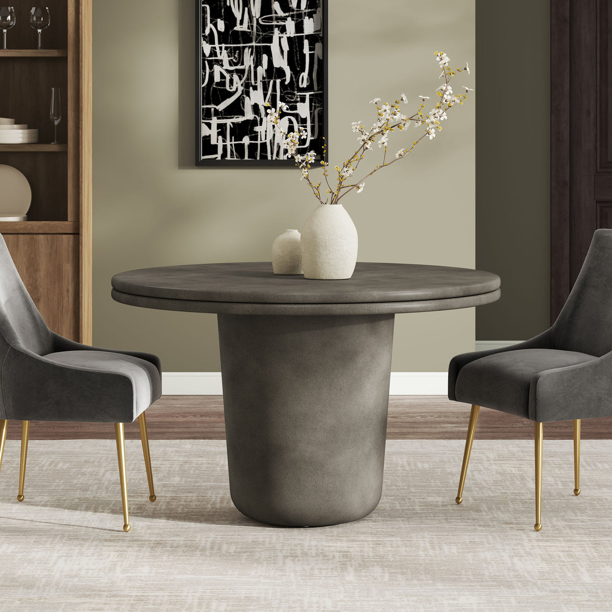 Brion 48" Indoor - Outdoor Patio Concrete Round Dining Table - Gray