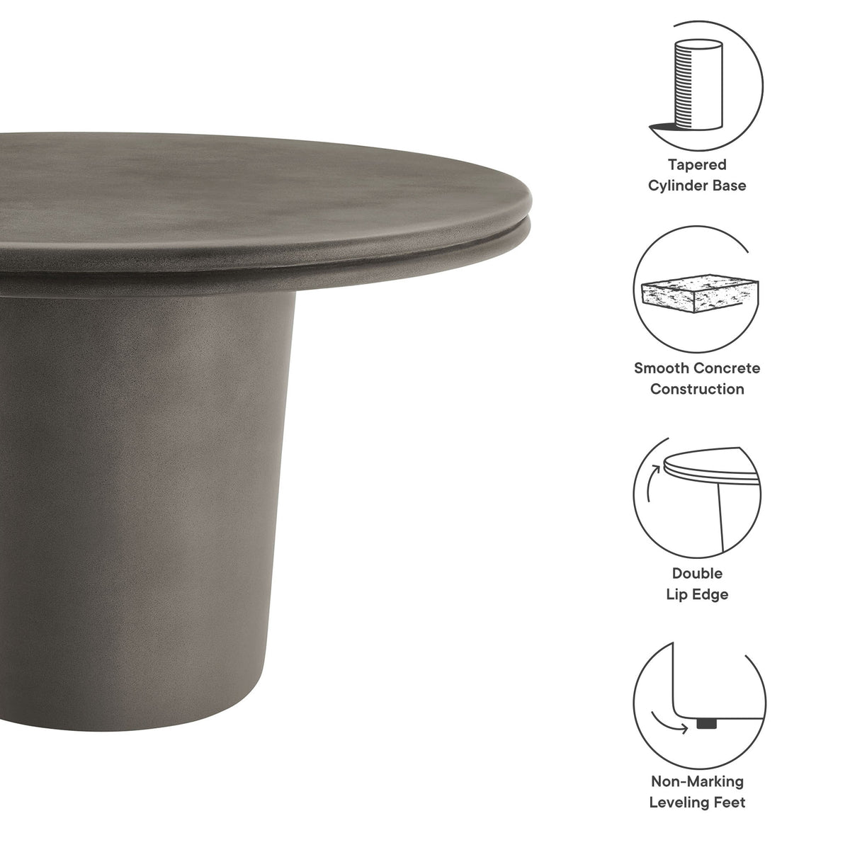 Brion 48" Indoor - Outdoor Patio Concrete Round Dining Table - Gray