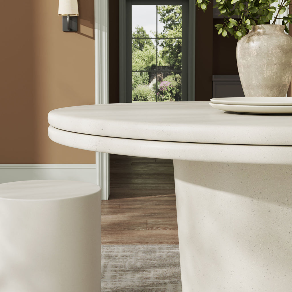 Brion 48" Indoor - Outdoor Patio Concrete Round Dining Table - White