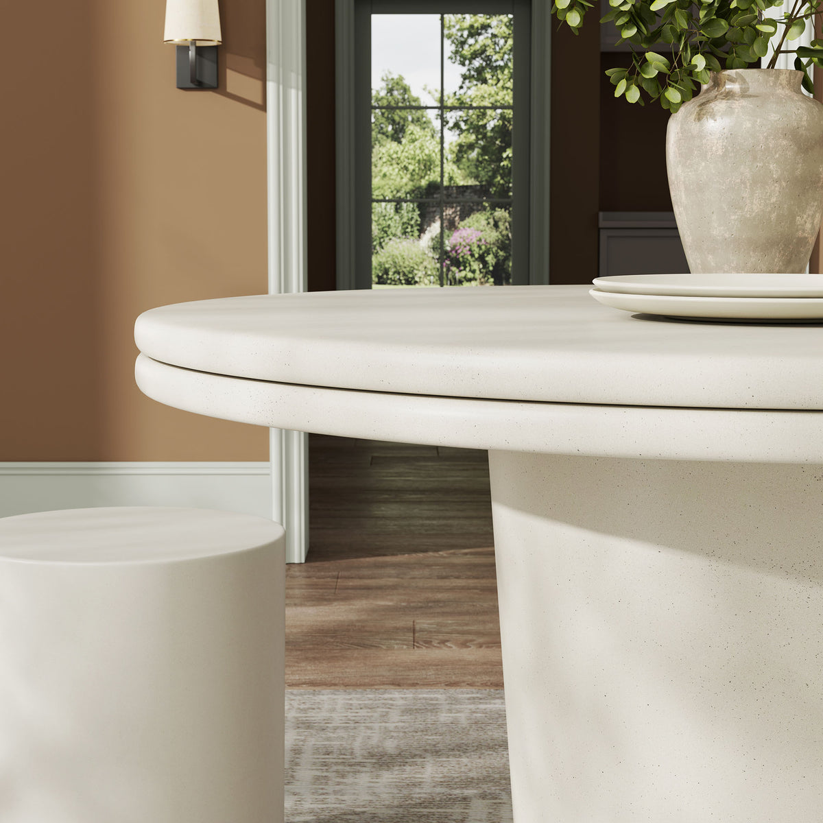 Brion 48" Indoor - Outdoor Patio Concrete Round Dining Table - White