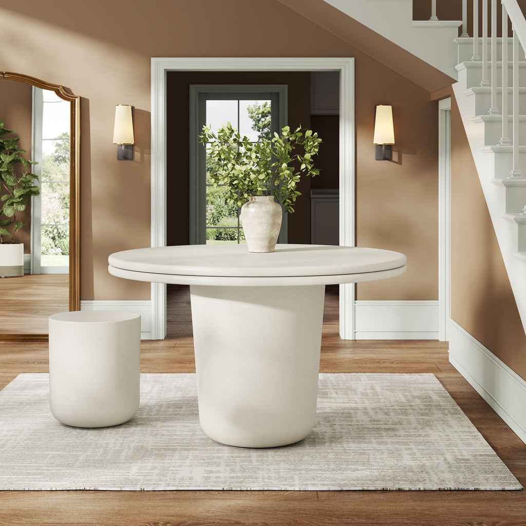 Brion 48" Indoor - Outdoor Patio Concrete Round Dining Table - White