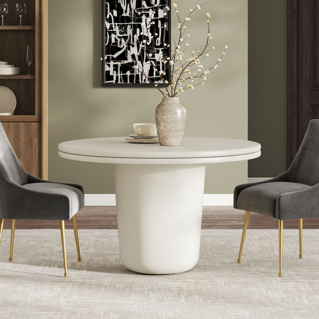 Brion 48" Indoor - Outdoor Patio Concrete Round Dining Table - White