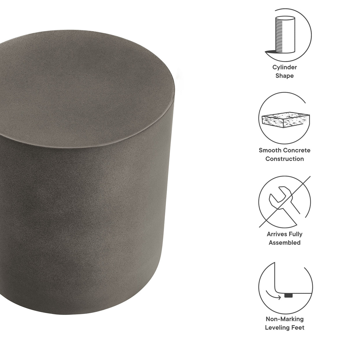 Brion Indoor - Outdoor Patio Concrete Stool - Gray