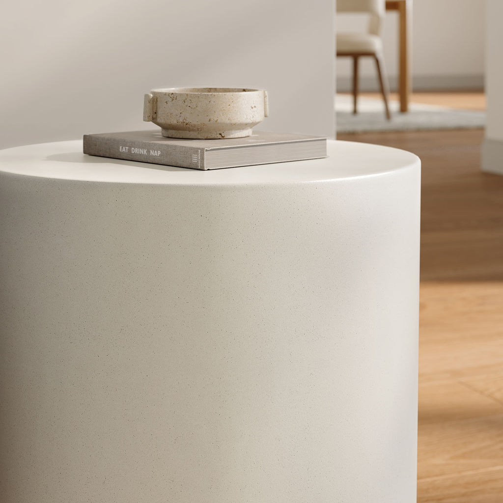 Brion Indoor - Outdoor Patio Concrete Stool - White