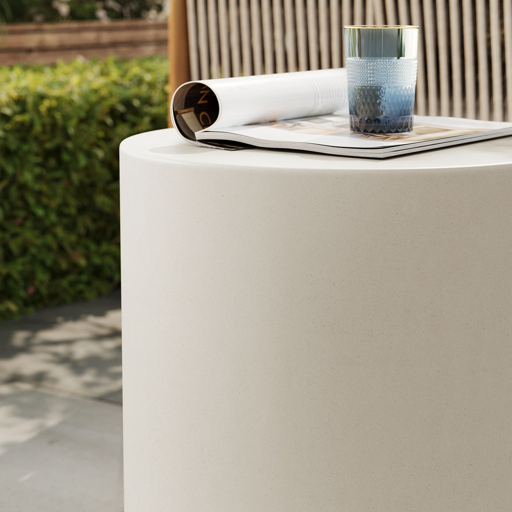 Brion Indoor - Outdoor Patio Concrete Stool - White
