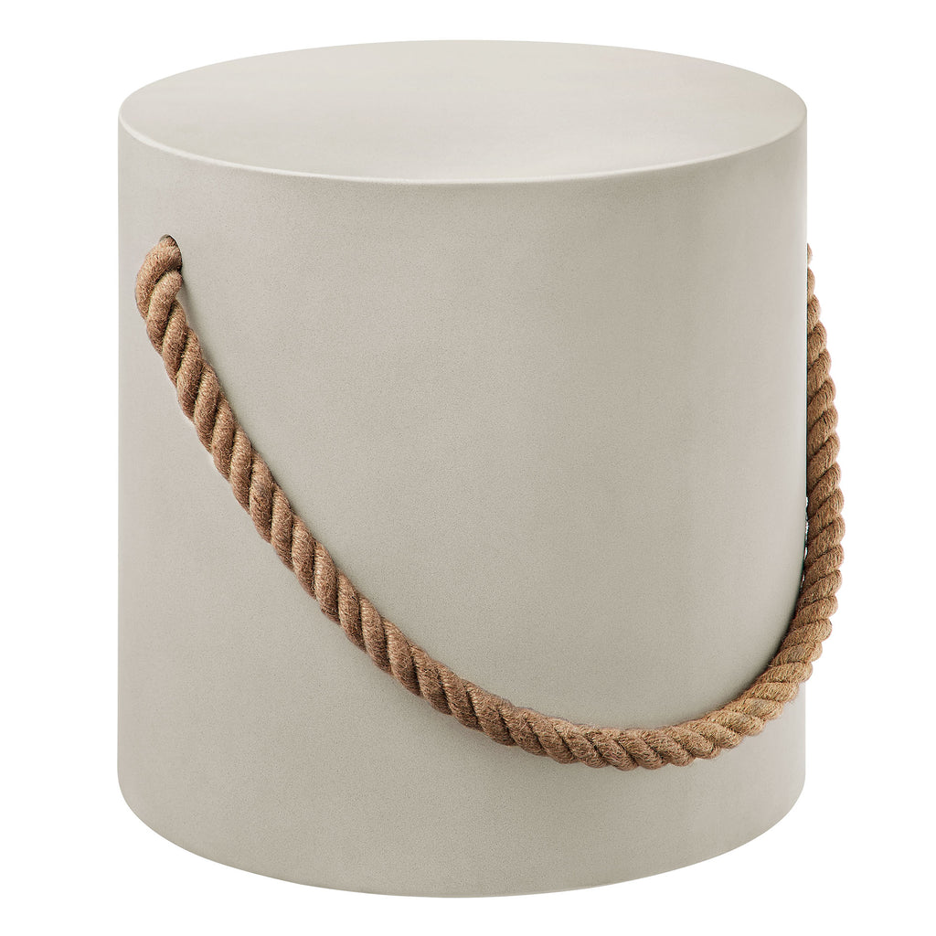 Isera Indoor - Outdoor Patio Rope Concrete Side Table Stool - Light Gray